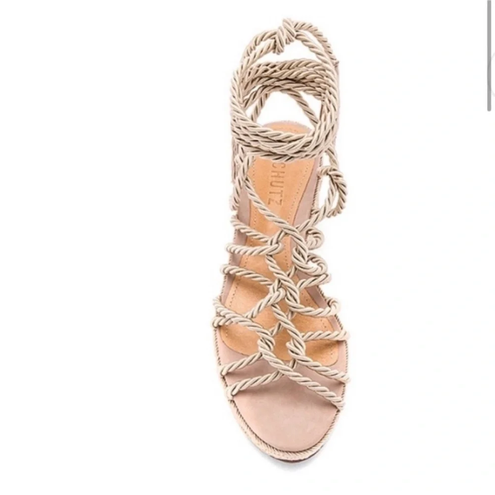 Schutz x Revolve Murana Platform Sandals Strappy Rope Tie 6.5B Women’s Champagne